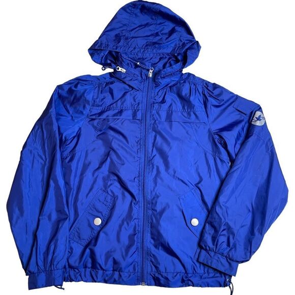 Aerie Fit Blue Packable Full Zip Hooded Windbreaker Jacket Womens Size Small - Picture 1 of 10
